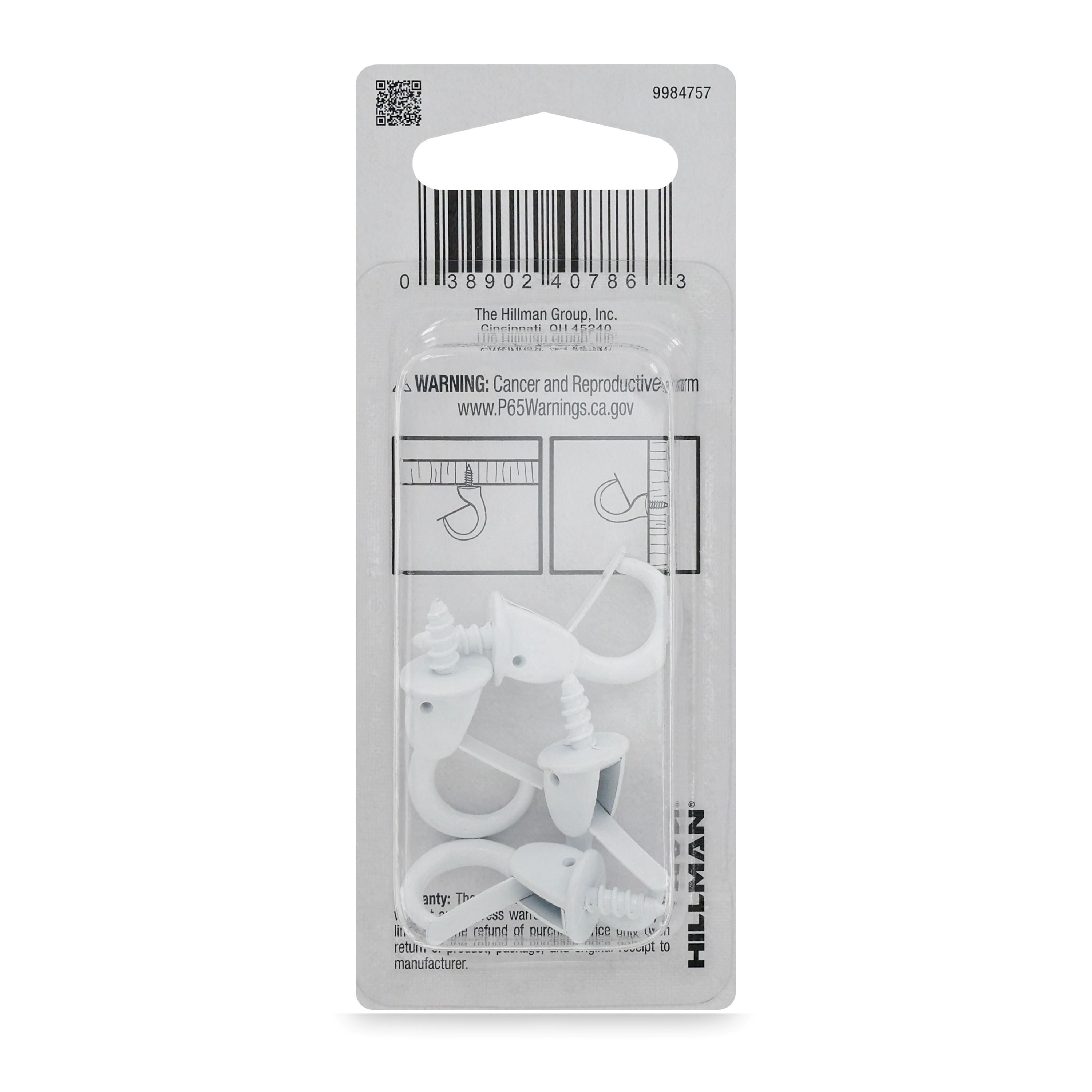 (1 pack) Ook Safety Cup Hooks, 7/8", 0.5 lbs, Screw Hooks, Steel, White, 4 pack