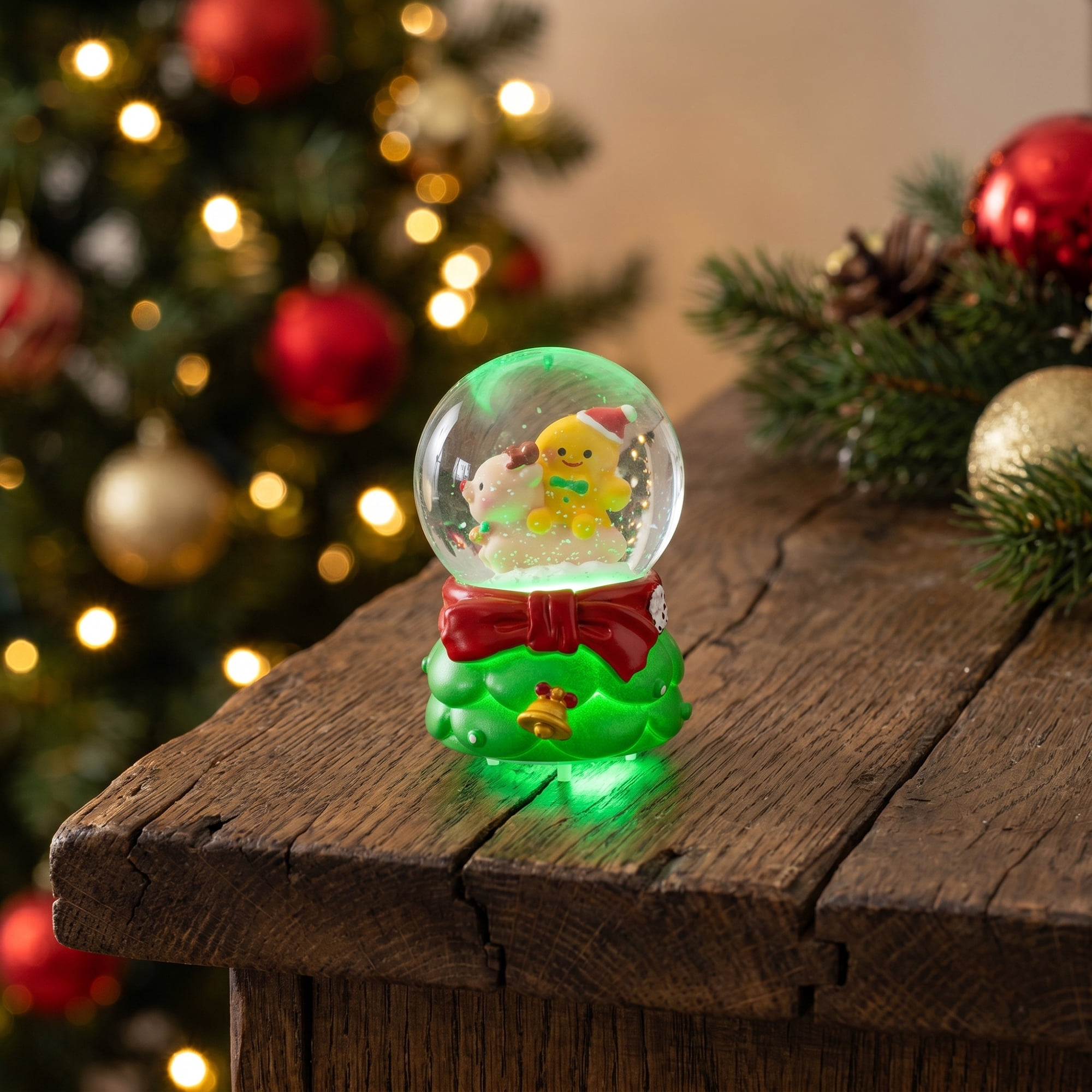 Unique Bargains Crystal Ball Shatterproof LED Glitter Globe Green C 2.6" x 2.6" x 3.7"