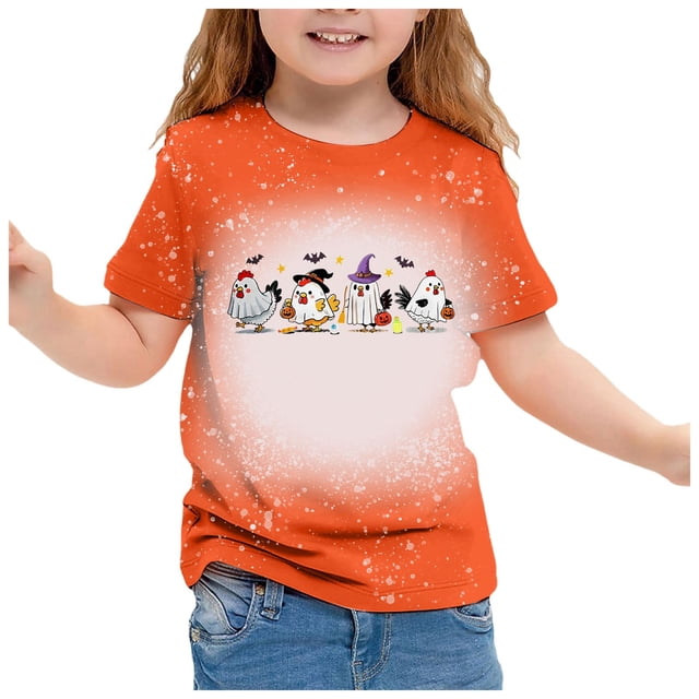 MIASHUI Mignon T-Shirt Décontracté Imprimé pour Filles pour les Célébrations de Halloween Manches Courtes Col Rond pour Usage Quotidien Orange, 12-13 Ans