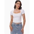 thumbnail image 4 of Women's Square Neck Short Sleeve T Shirts Double Lined Basic Tee Slim Fit Tops, 4 of 6