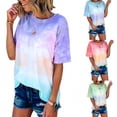 thumbnail image 4 of T-Shirt pour Femmes Teinté Causal Haut Court Col Rond T Manches Col Rond Chemisier, Vert, L, 4 of 9
