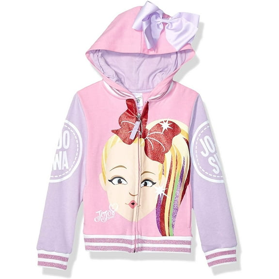 JoJo Siwa Girls' Little Big Face Zip Up Hoodie with Bow on Hood