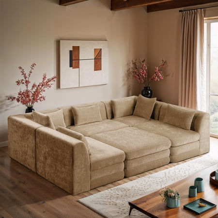 Meridian Furniture Stellar 114" Beige Chenille Fabric 6Pc. Modular Sectional
