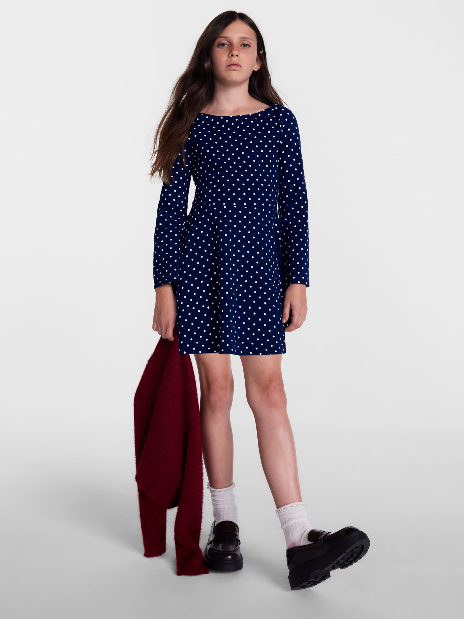 Weekend Academy Girls Boatneck Dress with Long Sleeves, Sizes 4-18