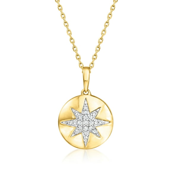 Ross-Simons Diamond Star Disc Pendant Necklace in 18kt Gold Over Sterling, Women's, Adult