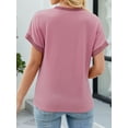 thumbnail image 5 of Womens Color Block T Shirts Tops Fashion Short Sleeve Crewneck Knitted Spring Summer Casual Loose Fit, 5 of 5