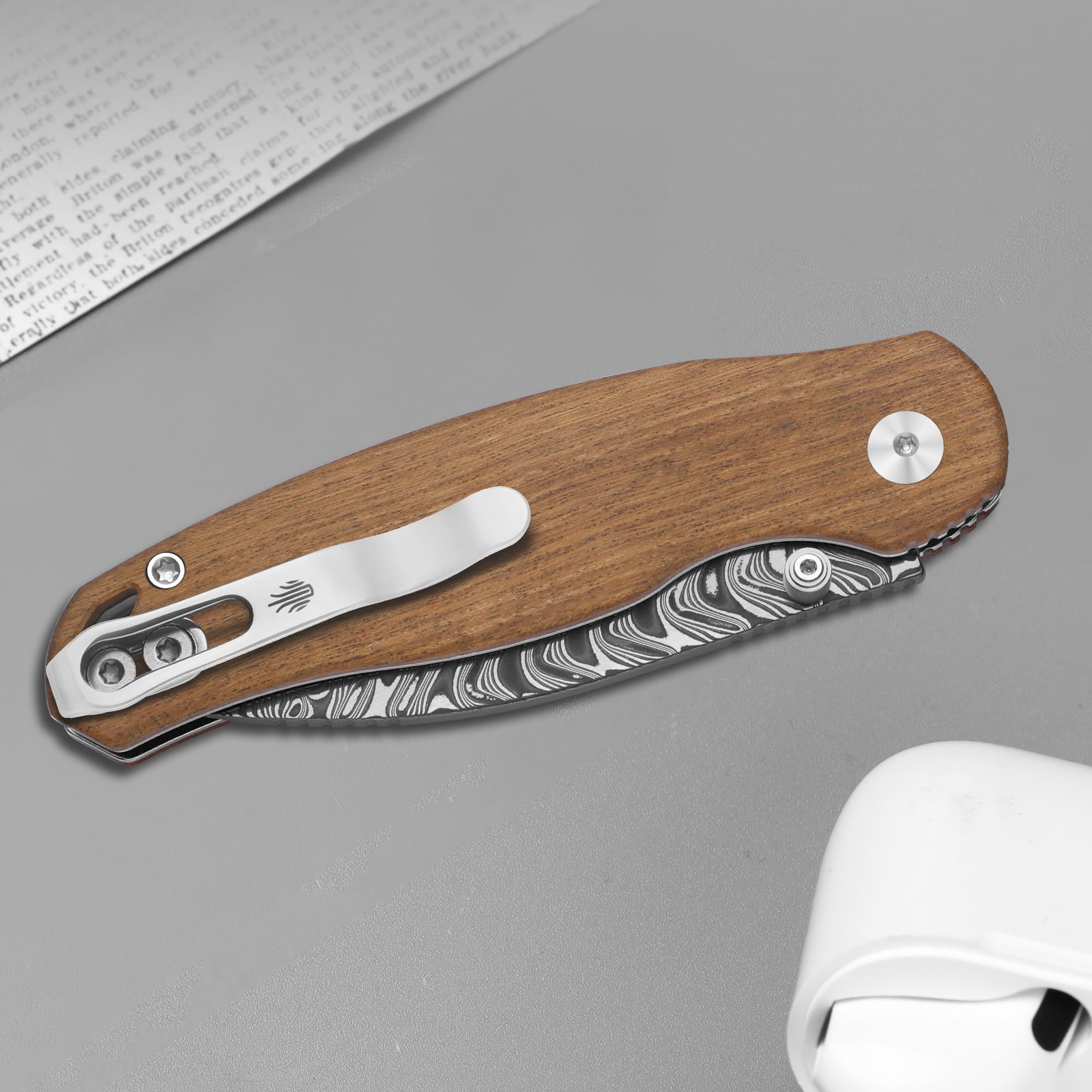 Kizer Phoca CD EDC Folding Pocket Knife Damascus Blade Wood Handle V3781CDA3