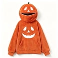 thumbnail image 5 of Women's Halloween Oversized Pumpkin Hoodie Fuzzy Fleece Pullover Sweatshirt Funny Jack O Lantern Face Full Zip Up Cosplay Costume Sweater with Pocket, 5 of 6