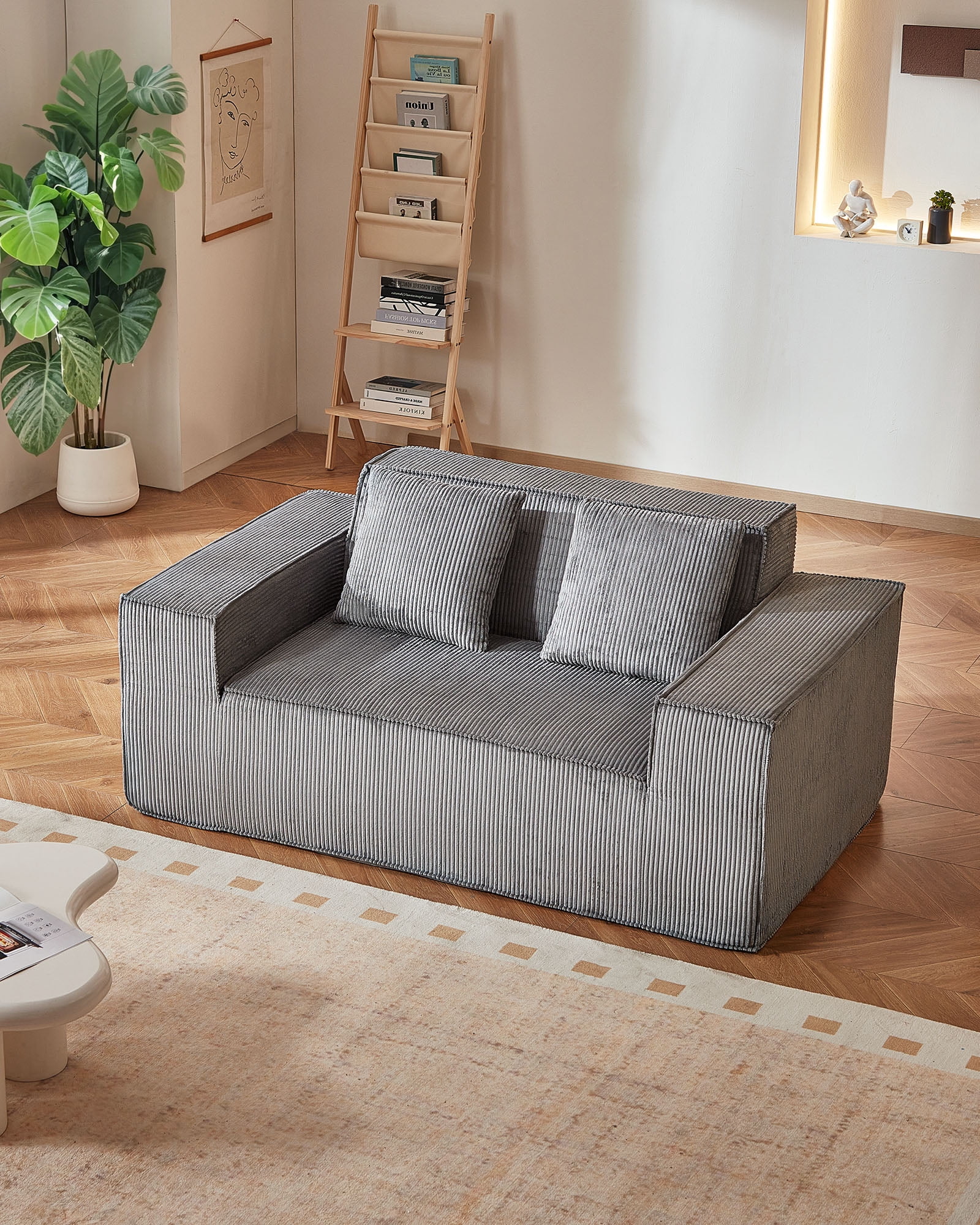 VEVOR Loveseat Sofa, 63-Inch 2-Seats Couch for Living Room, Modern Small Corduroy Couch with Pocket Springs, Soft Cushions,Comfy Loveseat for Bedroom, Office or Apartment, No Assembly Required, Gray