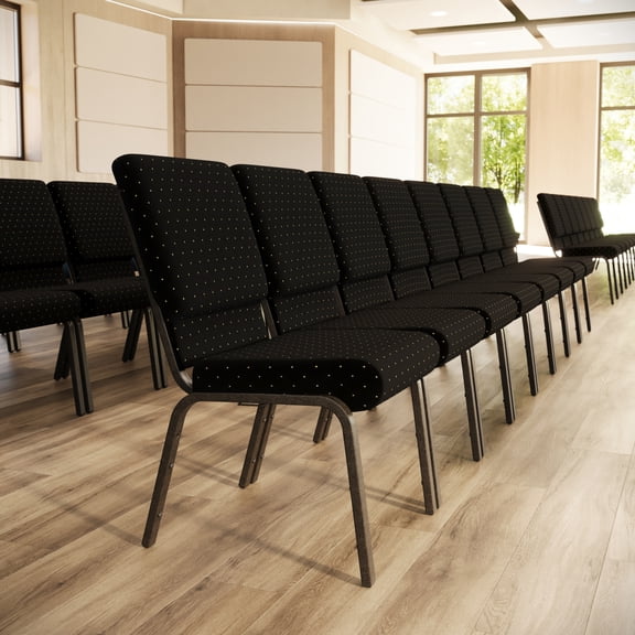 Flash Furniture 4 Pack 18.5''W Stacking Church Chair in Black Dot Patterned Fabric - Gold Vein Frame