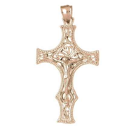 14K Rose Gold Crucifix Pendant - 53 mm
