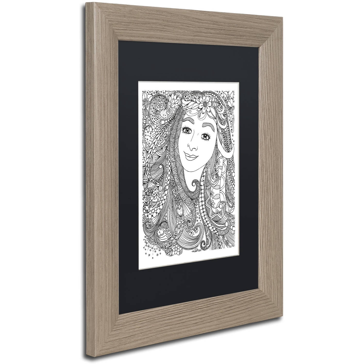 Trademark Fine Art "Flower Girls 4" Canvas Art by KCDoodleArt Black Matte, Birch Frame