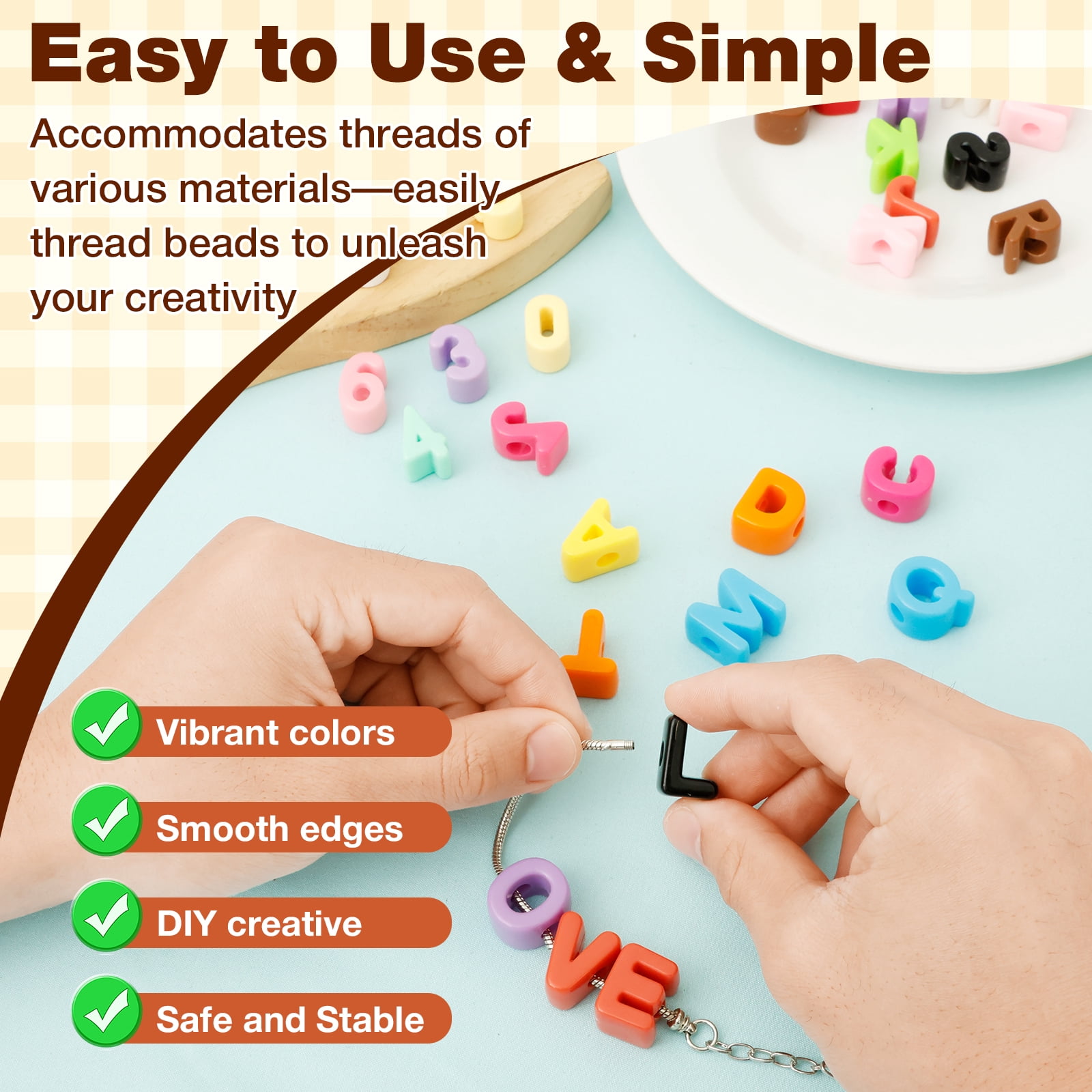 Chunky Letter Number Beads Set, 108pcs Standard Size Alphabet & Number Blocks with Large Holes for DIY Friendship Bracelets & Jewelry Making