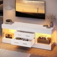 thumbnail image 5 of Bestier White TV Stand for TVs up to 65", Modern High Gloss Entertainment Center for TVs with LED Light, TV Console Table with 2 Storage Drawers, 5 of 9