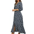 thumbnail image 2 of Frontwalk Women Maxi Dresses Floral Print Long Dress Sleeve Summer Beach Sundress Ladies Bohemian V Neck Dark Blue L, 2 of 4