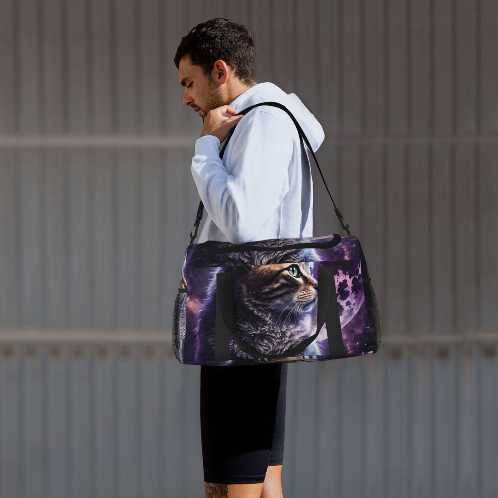 Fuzoiu Purple Moon Cat Print Travel Duffle Bag,Carry On Tote Bags,Duffel Bag,Sport Gym Bag, Hospital Bag for Labor and Delivery, Overnight Bag,Luggage Bag