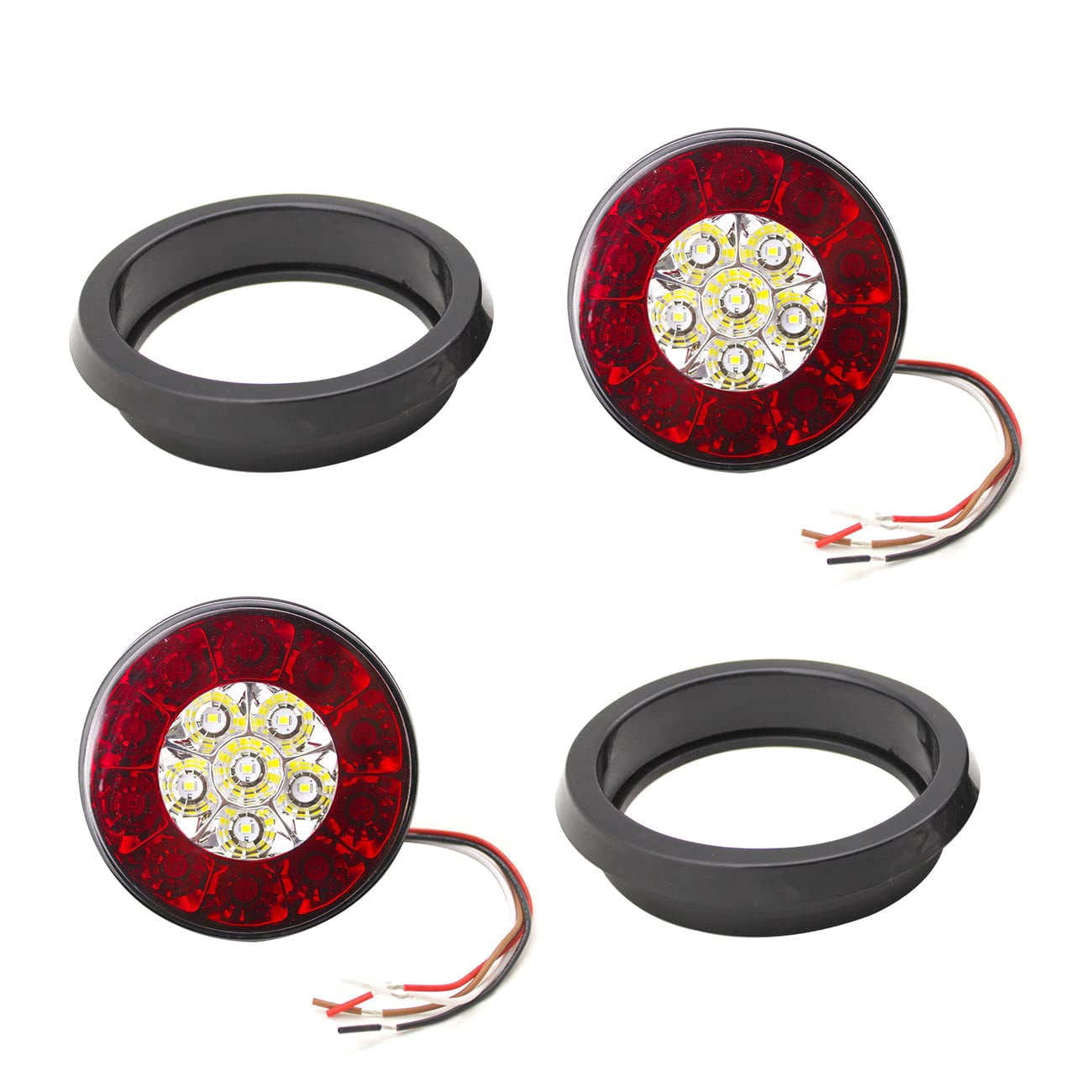 Motobilt 4-Inch Round LED Multi-Purpose Tail Lights, 2 Pieces