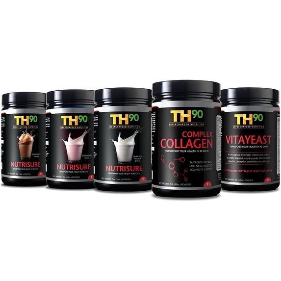 TH90 Kit - 3 Flavors Vanilla + Strawberry + Chocolate + Collagen + Brewer's Yeast - 1Lb. (16OZ) Nutrition Shake