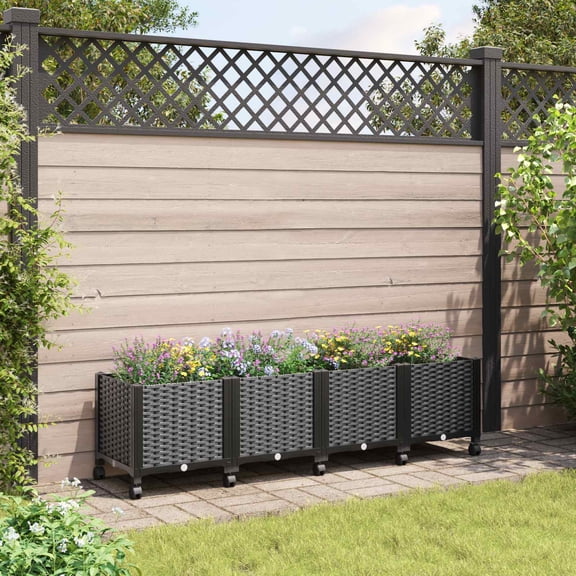 vidaXL Garden Planter with Wheels Black 62.99 x 15.75 x 18.90 in PP