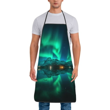 

Naloa 1Pack Adjustable Bib Apron Waterdrop Resistant Cooking Kitchen Aprons for Women Men Chef Northern Lights Print