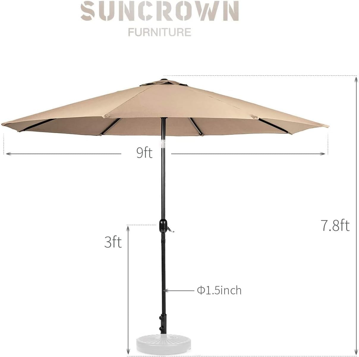 SUNCROWN Outdoor Patio Side Table, Patio Bistro Square Table with 9Ft Umbrella,for Backyard, Porch, Garden, Poolside(Brown)