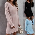 thumbnail image 5 of Quinlirra Sweater Dresses for Women 2025 V Neck Ladies Fashion Solid Color V-neck Drop Shoulder Long Sleeve Waist Waist Knitted Sweater Dress Black S, 5 of 5