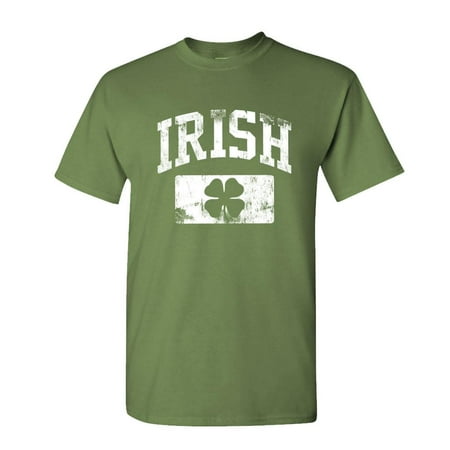 Distressed IRISH st paddys day shamrock - Mens Cotton T-Shirt (Large,Military)