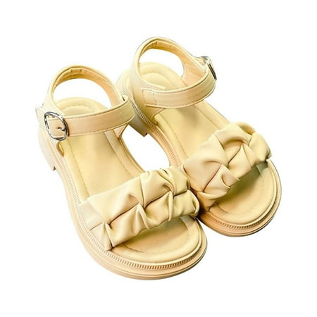 

NIUREDLTD Girls Sandals Open Air Pleated Design Princess Shoes Dress Flat Shoes Casual For Little Child Big Kids Size 26