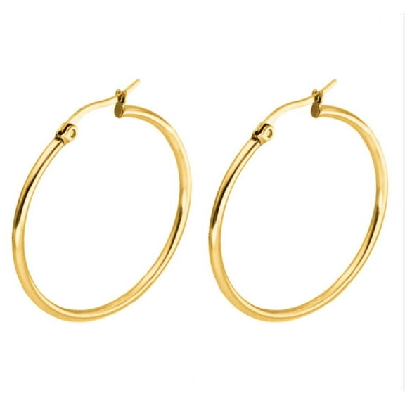 24k Yellow Gold 35mm Hoop Earrings Jewelry Gift for Women Plated by Paris Jewelry
