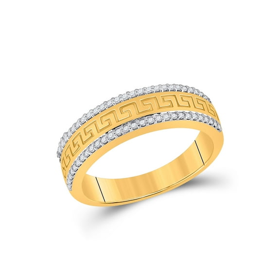 10kt Yellow Gold Mens Round Diamond Wedding Greek Key Band Ring 1/3 Cttw