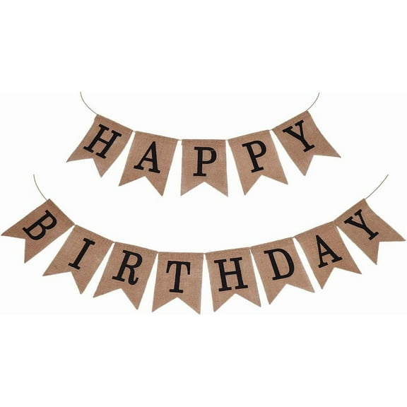 1 Set Word Happy Birthday Linen Hanging Banners Flags for Birthday Party Decorations Black 5000mm