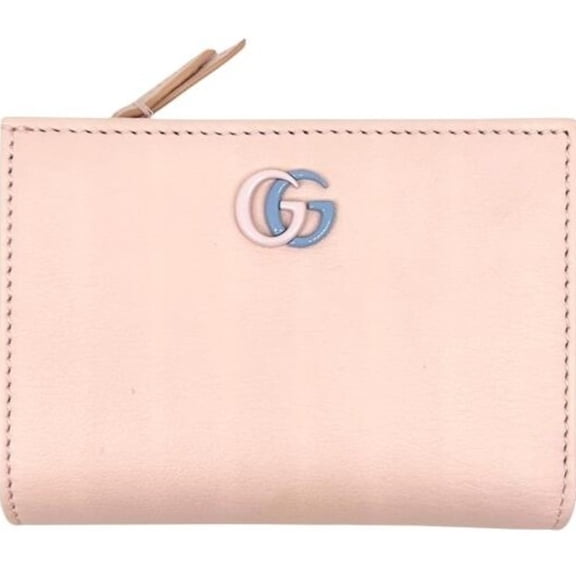 Pre-Owned GUCCI Compact Wallet Double G Leather Pink Blue 790063 Bi-fold Mini Women's