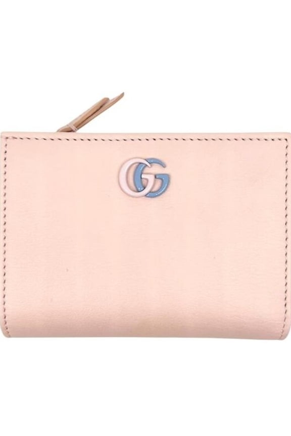 Pre-Owned GUCCI Compact Wallet Double G Leather Pink Blue 790063 Bi-fold Mini Women's