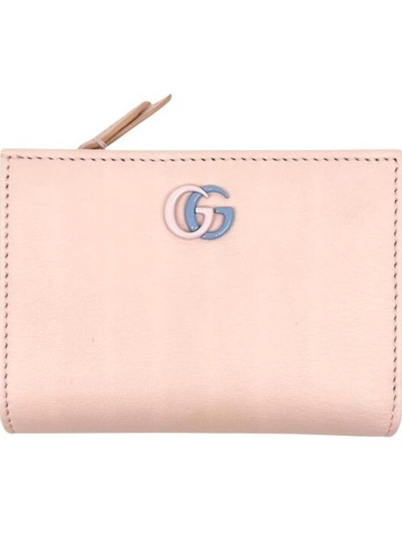 Pre-Owned GUCCI Compact Wallet Double G Leather Pink Blue 790063 Bi-fold Mini Women's