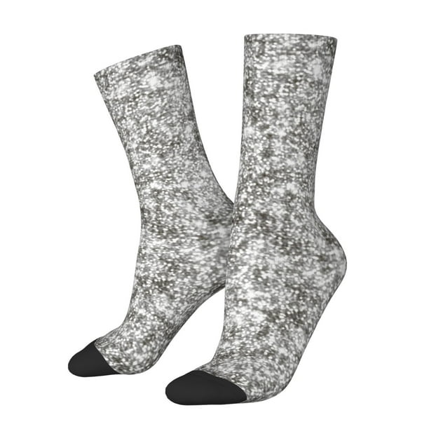 Fotbe Silver Glitter Calcetas Largas con Estampado para Hombre y Mujer – Calcetas de Compresión Transpirables y Elásticas, Viajar y Uso Diario Talla 5-11