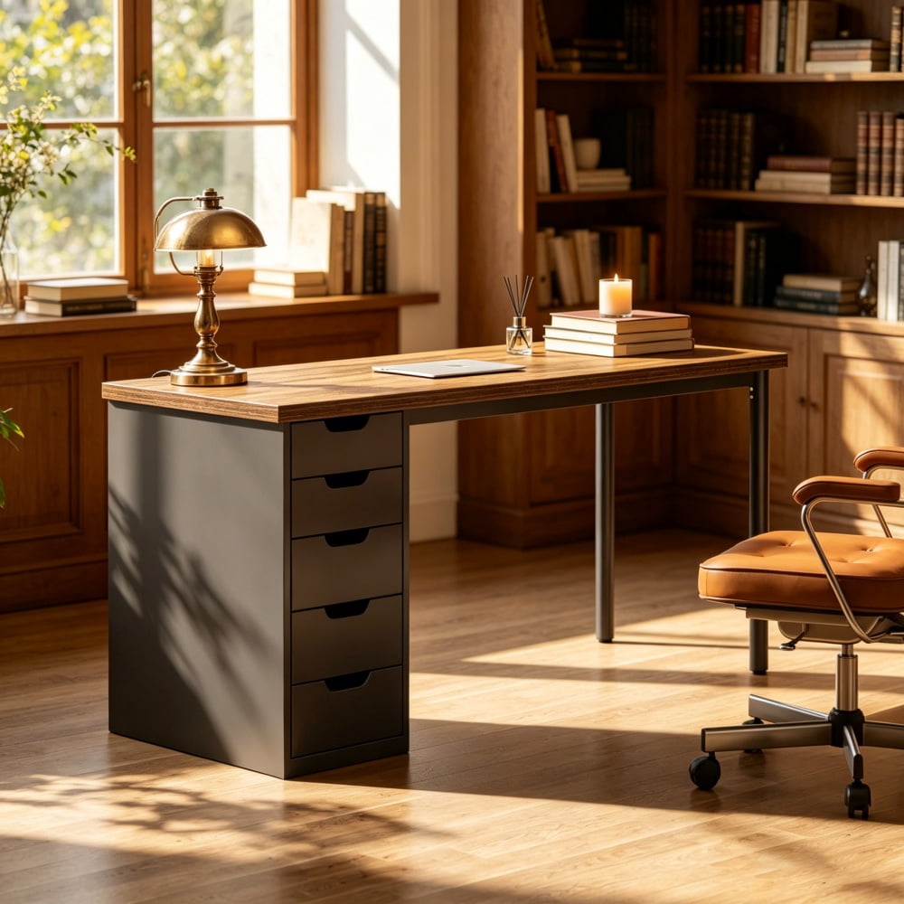 Modern Office Desk, Sturdy Metal Frame Computer Desk, Simple Writing Workstation, Spacious Desktop Multipurpose Study Laptop Table for Home Office, Bedroom, Study Room