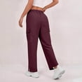 thumbnail image 5 of Bloomae Cargo Pants for Women Casual Button Elastic High Waisted Trousers Side Slit Work Pants Loose Baggy Stretchy Wide Leg Y2K Streetwear with Multi-Pockets Wine S, 5 of 11
