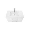 thumbnail image 5 of 32-Inch White Gloss Wall-Mounted Bathroom Vanity with Double Soft-Close Drawers, Ceramic Sink for Modern Space-Saving Bathroom Design, 5 of 9