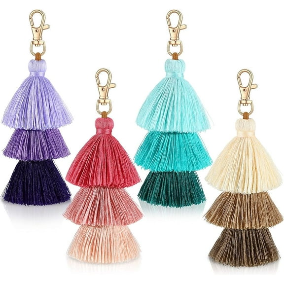 4 Pieces Pom Pom Tassel Keychain Colorful Backpack Keychain Women Cute Bag Charms Bohemian Purse Tassels Bag Tassel Charm Handbag Purse Pendant Key Chain