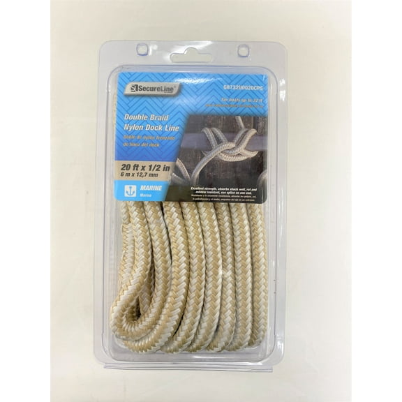 0.5-in x 20-Ft Braided Nylon Dock Line White/Golden