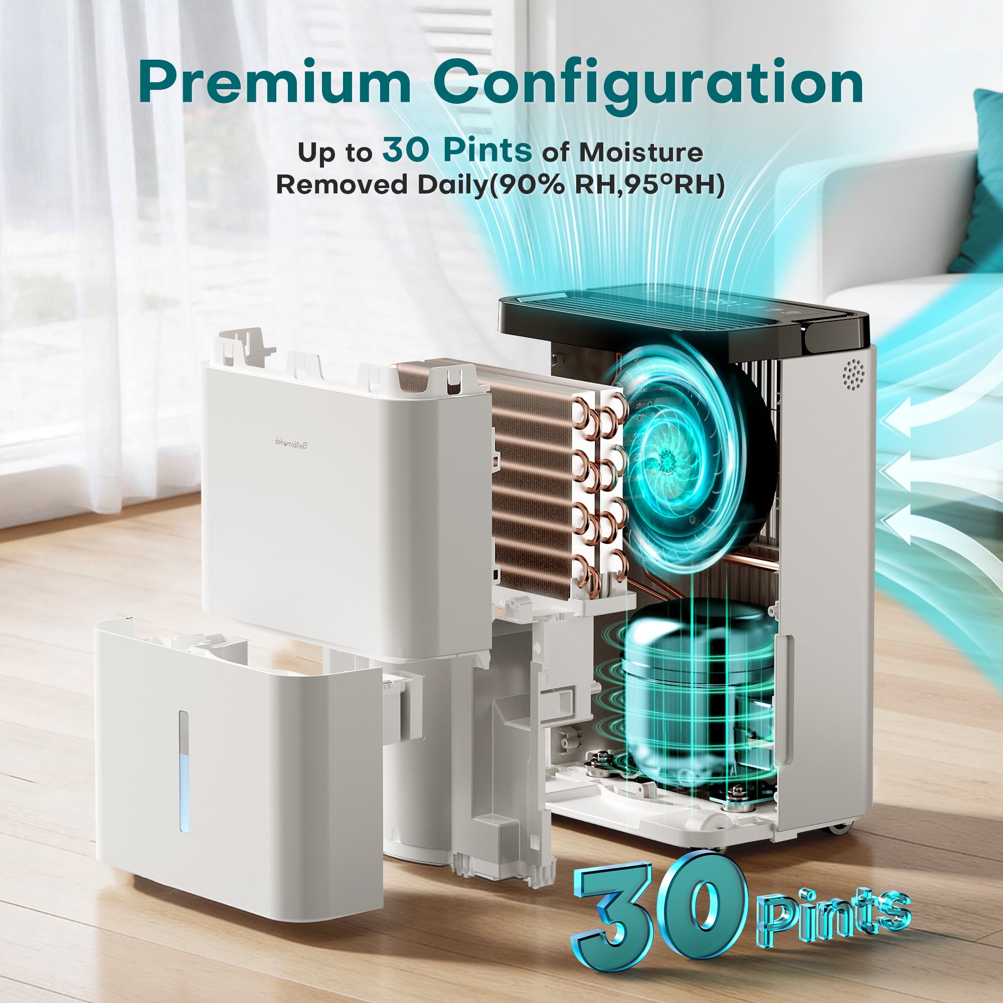 ALROCKET 10 Pint(DOE) ,Max 30 Pint Dehumidifier for Home,Basement with Drain Hose,up to 1500 Sq.Ft,38dB Ultra-Quiet,24H Timer,Smart Humidity Control,2.5L Water Tank