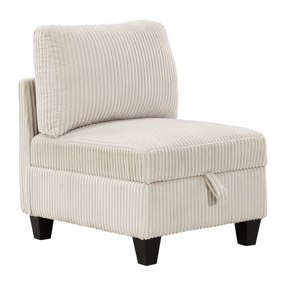 Modern Corduroy Armless Storage Chair, Beige Upholstered Solid Wood Frame Living Room Accent Seating