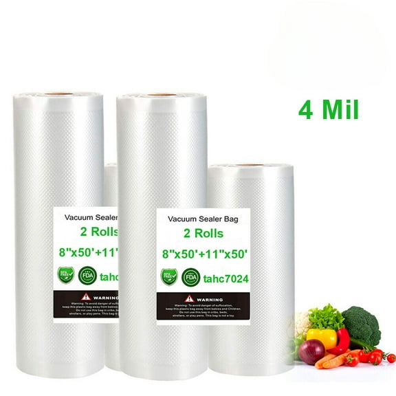 4 Pack 8"x50' 11"x50' Vacuum Sealer Bags Roll 4mil Thick Food Saver Seal Storage, BPA-Free Plastic