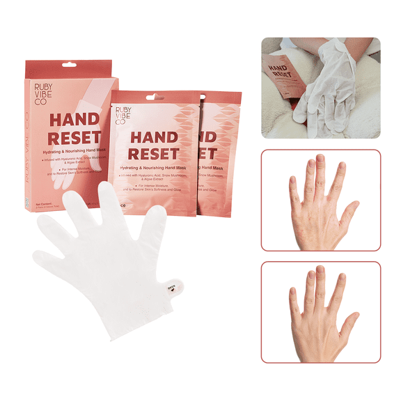 RUBY VIBE CO Hand Reset, Moisturizing Hand Mask, Softens & Refreshes Skin, With Lactic Acid, Sodium Hyaluronate, Snow Mushroom Extract, 2 Pairs, 40 g / 1.41 oz per pair