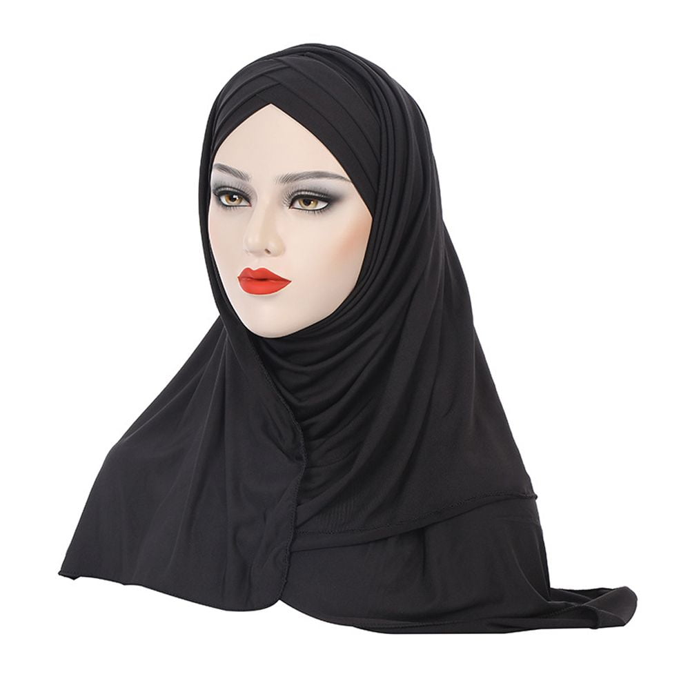 Elegant Simple Headwear Full Neck Cover Head Wrap Shawl Muslim Hijab