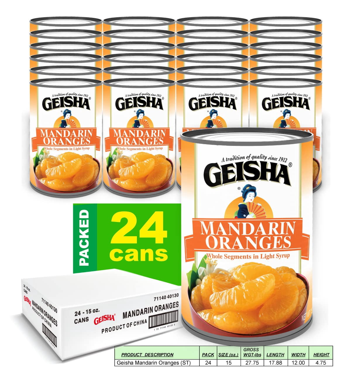 GEISHA Mandarin Oranges in Lite Syrup 15 OZ. (Pack of 24), Mandarin Orange | Kosher Certified － No Saturate & Trans Fat － Gluten Free