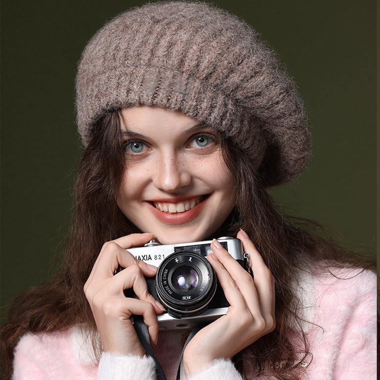 5714 Women French Beret Hat Beanie Glovess Winter Knit Knitted Warm Wool Women Felt French Beret Hat Knitted Beanie Hat Vintage  main image 2