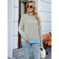 thumbnail image 5 of Long Sleeve Shirts for Women Tunic Tops Loose Fit Cute Casual Color Block Ribbed Knit Tops Sweaters Grey S, 5 of 9