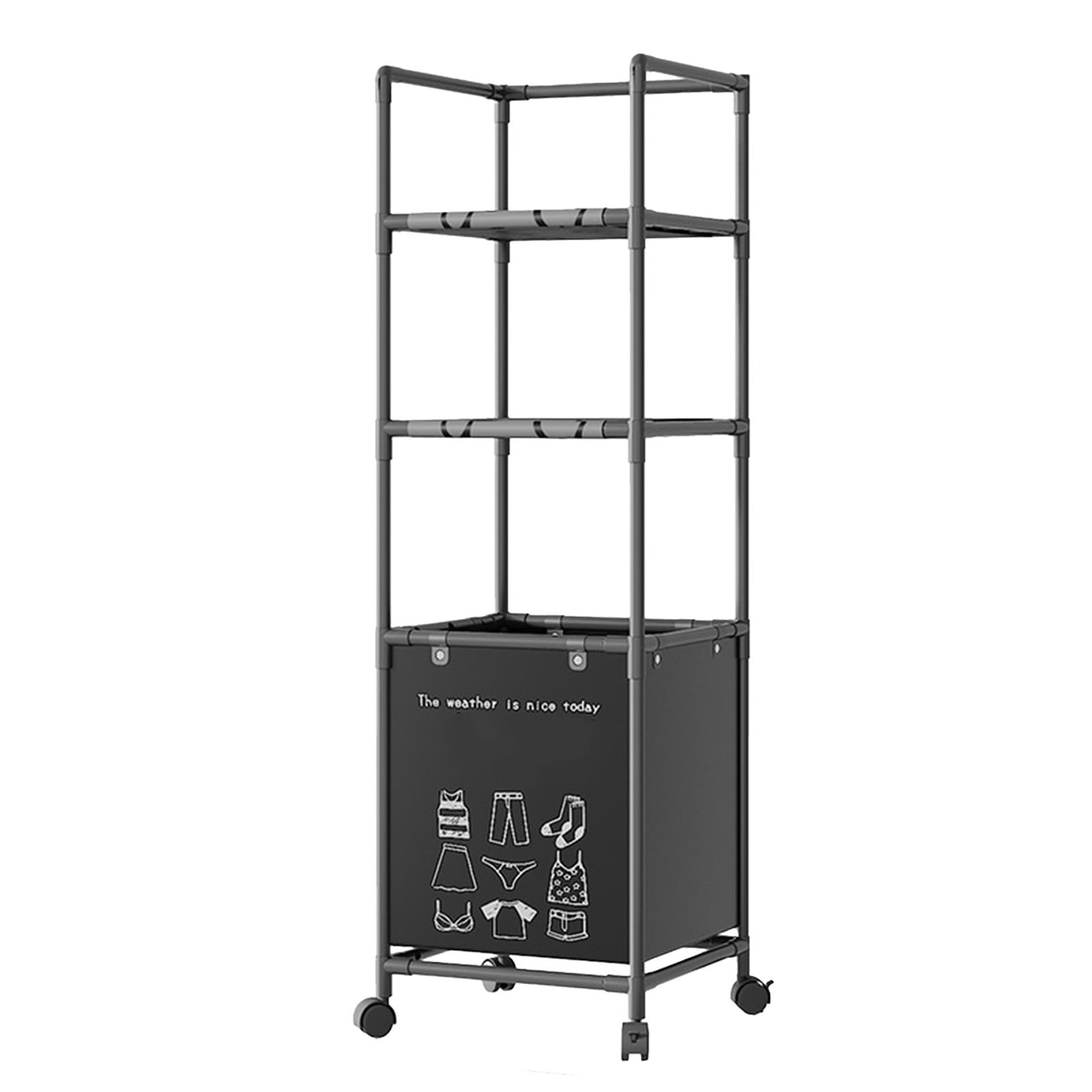 Wzzjkit 3 Tiers Laundry Hamper with Wheels, Tall Laundry Basket Sorter, Ladder Shelves with Clothes Organizer for Bathroom Bedroom