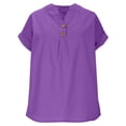 thumbnail image 6 of Linen Shirts for Women Casual V Neck Button Down Blouses Short Sleeve Office Work Tops Loose Vacation Tees Shirt Purple M, 6 of 7